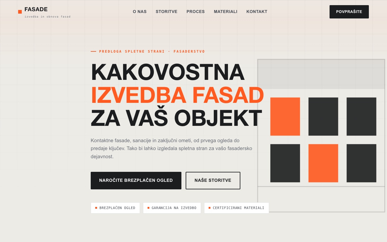 Facade contractor website demo built by Writency