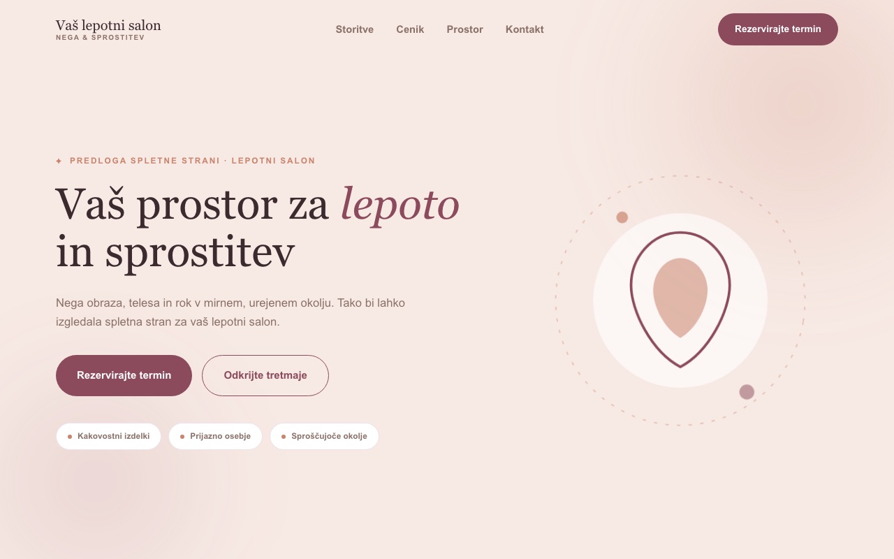 Demo spletne strani za lepotni salon, izdelal Writency